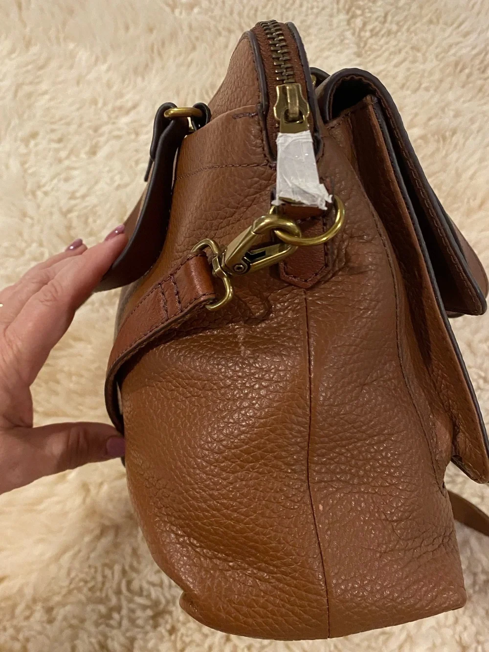 Fossil  Kinley Leather Large Satchel  Brown with Key Charm
